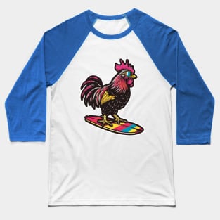 Surfing Rooster Baseball T-Shirt